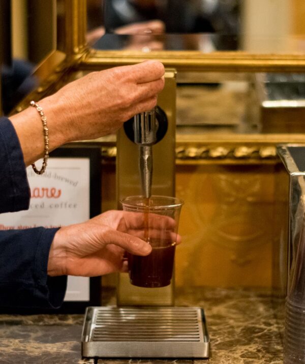 Share iced coffee in the lobby at The Lenox