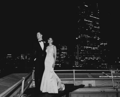 Bride and Groom on roof of Lenox Hotel