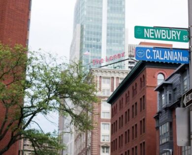 newbury street sign with lenox hotel in background