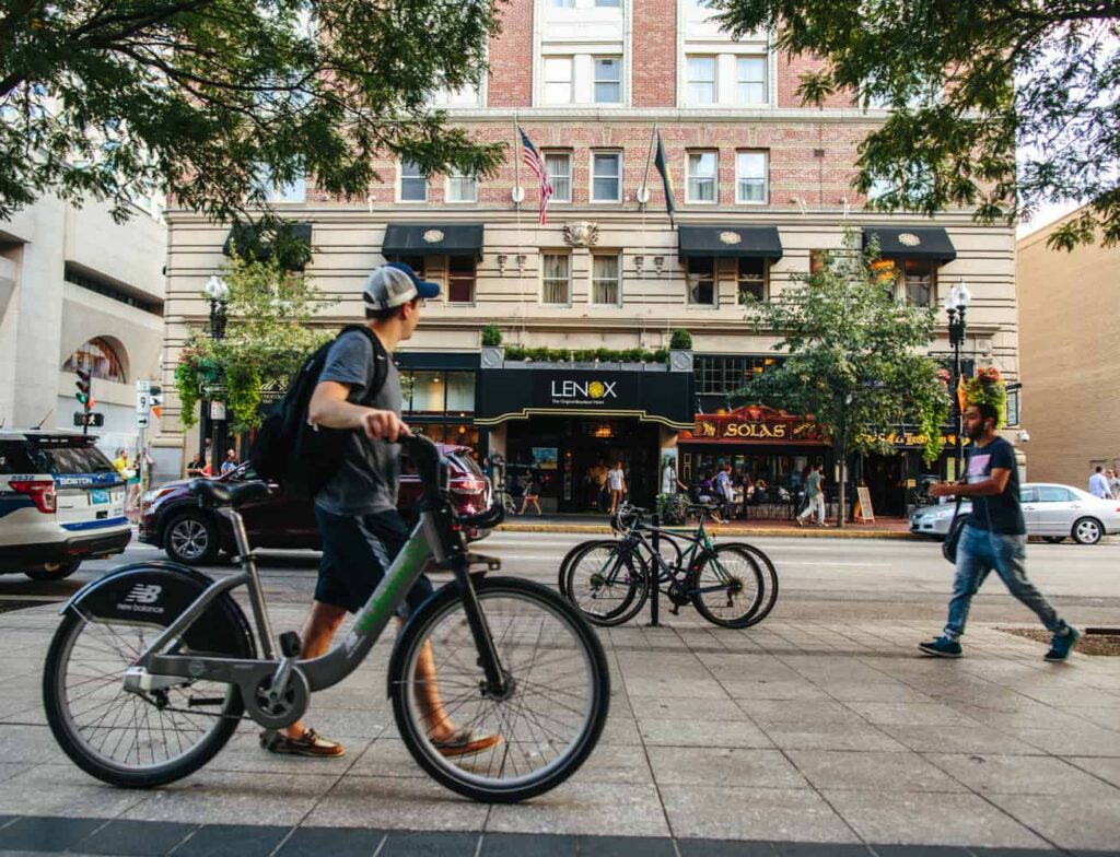 Biker outside Lenox Hotel